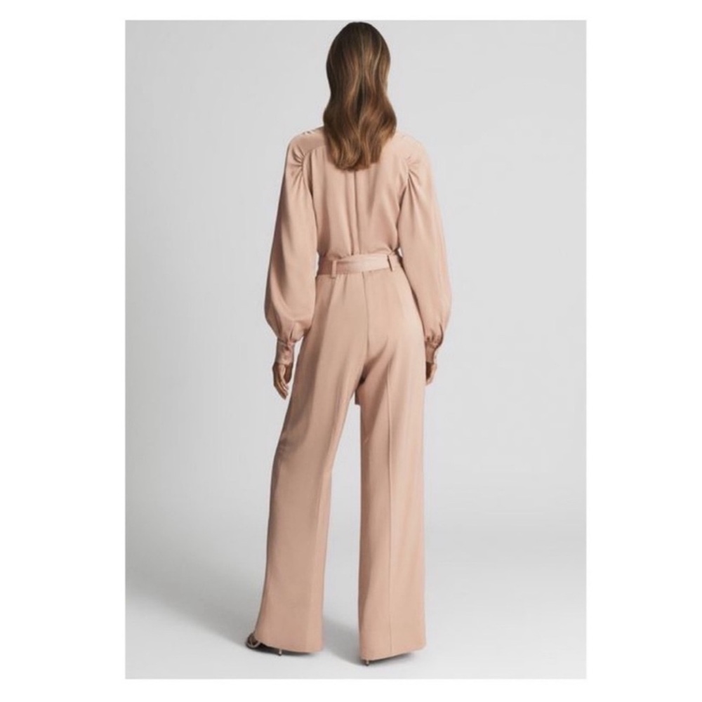 New! REISS Elsa Long Sleeve Wide Leg Jumpsuit In Blush Pink - Picture 4 of 8